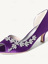 cheap Bridesmaid-Women's Wedding Shoes Bling Bling Sparkling Shoes Bridal Shoes Rhinestone Kitten Heel Peep Toe Elegant Satin Loafer Silver White Ivory