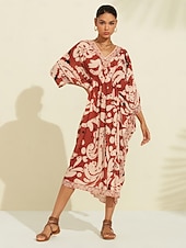 abordables Robes de vacances-caftan midi en mousseline à imprimé cachemire bohème et col en V