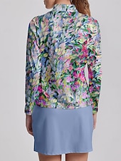 cheap Polos &amp; Quarterzips-Women&#039;s Golf Polo Shirt Blue Long Sleeve Top Floral Ladies Golf Attire Clothes Outfits Wear Apparel