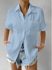 preiswerte Damen Arbeitsoberteile-Hemd Bluse Damen Weiß Rosa Blau Glatt Taste Tasche Strasse Täglich Modisch Hemdkragen Regular Fit S