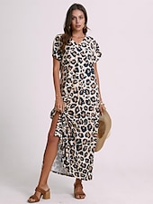 levne Šaty umění a designu-Dámské maxi šaty sundress shift šaty letní šaty streetwear sexy spadlý rukáv dovolená párty prázdniny regular fit leopardí krátký rukáv V výstřih růžové modré khaki léto jaro