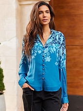 baratos camisas, tops e blusas-blusa manga longa com babados florais