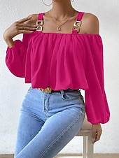 preiswerte Elegante Oberteile-Hemd Bluse Damen Rosa Glatt Kalte Schulter Strasse Täglich Modisch Schulterfrei Regular Fit S