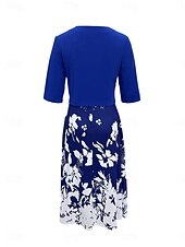 ieftine Rochii set-Pentru femei Set de rochii Rochie casual Rochie leagăn Rochie imprimata Modă Modern Floral Imprimeu Rochii Midi Manșon Jumate În V În aer liber Dată Alb Albastru regal Albastru piscină Vară Fit