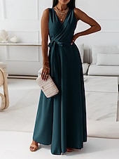 cheap Formal Dresses-Women&#039;s Casual Dress Long Dress Maxi Dress Lace up Date Vacation Streetwear Maxi V Neck Sleeveless Pink Wine Red Color