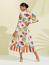 billige uformell kjole med trykk-print stripe frukt midi skjorte kjole