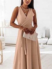 cheap Formal Dresses-Women&#039;s Casual Dress Long Dress Maxi Dress Lace up Date Vacation Streetwear Maxi V Neck Sleeveless Pink Wine Red Color