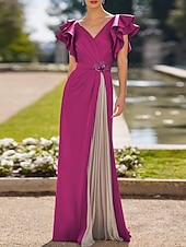 abordables BLEU-Robe de Soirée Fourreau Élégante Robe Formelle Invitée au Mariage Longueur de Sol Manches Courtes Décolleté en V Crêpe Élastique avec Plis Cristaux