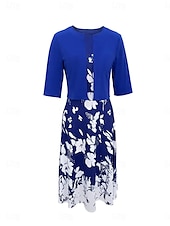 ieftine Rochii set-Pentru femei Set de rochii Rochie casual Rochie leagăn Rochie imprimata Modă Modern Floral Imprimeu Rochii Midi Manșon Jumate În V În aer liber Dată Alb Albastru regal Albastru piscină Vară Fit