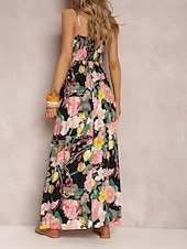 preiswerte Kleider für die Ferien-Damen Freizeitkleid Unterkleid Blumen rückenfrei Print Träger langes Kleid Maxikleid Hawaii Urlaub Strand ärmellos Sommer