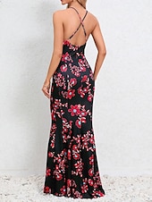 preiswerte abendkleider-Damen Freizeitkleid Etuikleid Unterkleid Blumen rückenfrei Print Rollkragen langes Kleid Maxikleid sexy Urlaub ärmellos Sommer