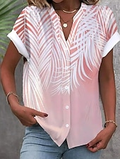 abordables Hauts de Vacances pour Femmes-Chemise Femme V Col Blouse Boutonnée Mode Streetwear Florale Imprimé Boutons À Manches Courtes Hauts Regular Col Fendu Décontracté Blanc Rose Bleu Ciel Été