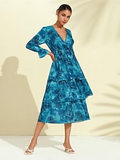 abordables robe décontractée imprimée-robe midi élégante en mousseline à jacquard fleuri