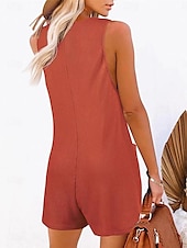 billiga Rompers-Dam Vanligt Jumpsuits Streetwear Ensfärgat Ärmlös V-hals Knappar Ficka Gata Dagligen Normal Svart Rodnande Rosa Vin Sommar