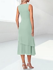 abordables Con chaqueta-Vestido A Línea de Playa para la Madre de la Novia Elegante Cuello Joyero Longitud de Té Chifón Manga de 3/4 Envoltura Incluida con Fruncido 2025 tamaño personalizado gratis