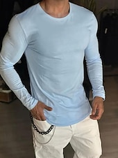 preiswerte Basic-T-Shirts-Herren T Shirt T-Shirt Langarm V Ausschnitt Frühling &amp; Herbst Einfach Mode Designer Basic Urlaub Straße Ausgehen Schwarz Blau Orange Top T-Shirt für Herren