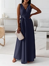 cheap Formal Dresses-Women&#039;s Casual Dress Long Dress Maxi Dress Lace up Date Vacation Streetwear Maxi V Neck Sleeveless Pink Wine Red Color