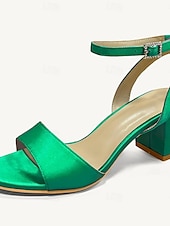economico Prom-sandali con tacco a blocco in raso turchese con cinturino alla caviglia per donna - eleganti scarpe da sera e da matrimonio