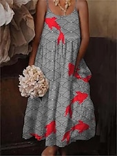 billiga Casual blommiga klänningar-kvinnors boho maxi klänning spaghetti rem lapptäcke geometriska blommönster casual strand solklänning flerfärgad fri storlek vår sommar kläder