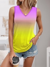voordelige Grafische winkel Tanktops &amp; Camis-Vrouwen Camisole Tanktop Vest Ombre Kleur Gradiënt Print Geel Rekbare Casual Vakantie Strand Mouwloos V-hals Zomer Tank