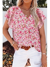 abordables Hauts Unis pour Femmes-chemisier femme mode imprimé floral à volants sans manches hauts réguliers col en V décontracté vacances noir blanc jaune rouge bleu été