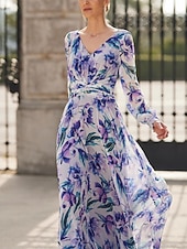  A-Line Ankle Length Wedding Guest Dress Formal Dresses Evening Gown Mother of the Bride Dress Long Sleeve V Neck Elegant Vintage Formal Wedding Guest Chiffon with Ruched Flower