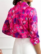 billiga Kvinnors Konst &amp; Design Toppar-Damblus Floral Tryck 3/4 Lång Ärme Spridd Krage Rosa Magenta Vit Knapp-Down Vår Sommar Casual Elegant Tropical Semesterstorlekar Tillgängliga