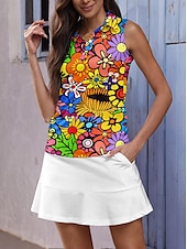 cheap Women&#039;s Golf Clothing-Women&#039;s Golf Polo Shirt Yellow Sleeveless Sun Protection Top Floral Ladies Golf Attire Clothes Outfits Wear Apparel