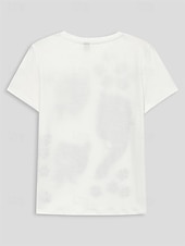 abordables T-shirt Animaux-t-shirt basique à manches courtes pour femme, imprimé chat, col rond, décontracté, week-end, blanc