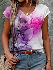 abordables Boutique Graphique Débardeurs &amp; Camis-Débardeur en camisole pour femmes mode imprimé floral manches courtes débardeurs réguliers encolure en V décontracté vacances violet été