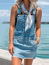 preiswerte Overall-Damen Normal Jumpsuit Strassenmode Feste Farbe Ärmellos Quadratischer Ausschnitt Knopf Tasche Strasse Täglich Regular Fit Rote Blau Grün Sommer