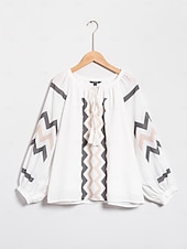 economico camicie, top e camicette-top con scollo a V e maniche a sbuffo geometriche