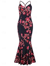 preiswerte abendkleider-Damen Freizeitkleid Etuikleid Unterkleid Blumen rückenfrei Print Rollkragen langes Kleid Maxikleid sexy Urlaub ärmellos Sommer