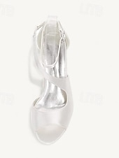 preiswerte Cocktail-Damen Hochzeitsschuhe Brautschuhe Schnalle Kätzchenabsatz Offene Spitze Minimalismus Satin Knöchelriemen Schwarz Weiß Elfenbein