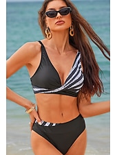 abordables Ensemble de bikinis-Maillots de Bain Bikinis Maillot de bain Femme 2 Pièces Bandes Rayé Grande Taille Bandeau Maillots de bain Sportif Tenues de plage Faire monter