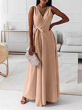 cheap Formal Dresses-Women&#039;s Casual Dress Long Dress Maxi Dress Lace up Date Vacation Streetwear Maxi V Neck Sleeveless Pink Wine Red Color