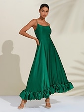 abordables Robes de fête-robe d&#039;occasion spéciale en satin de luxe vert pour femme, robe maxi à volants 3D, robe de soirée/mariage pour impressionner 2024