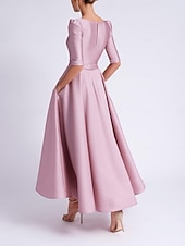 levne Koktejlové šaty-A-line svatební host šaty koktejlové šaty plážová svatba elegantní šaty formální svatební host čajová délka polotričko V výstřih satén s kapsou šaty