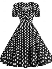 levne Šaty-Retro 50. léta Rockabilly Ke kolenům Šaty Houpací šaty Flare šaty Kostkovaný Vzor gingham Puntíkované Dámské Karneval Plesová maškaráda Dovolená Na den Retro tematická párty Dospělí Šaty Jaro léto