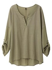cheap Shirts-Women&#039;s Shirt Blouse Cotton Linen Shirts Solid Basic Long Sleeve V Neck Long Tops Casual Daily Black White Pink Army Green Blue Summer Spring