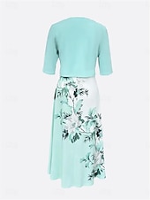 ieftine Rochii set-Pentru femei Set de rochii Rochie casual Rochie leagăn Rochie imprimata Modă Modern Floral Imprimeu Rochii Midi Manșon Jumate În V În aer liber Dată Alb Albastru regal Albastru piscină Vară Fit