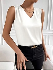 economico Bluse Eleganti-Canotta Per donna Nero Bianco Rosso Semplice Spalle scoperte Quotidiano Streetwear Moda Scollo a V Vestibilità regolare S