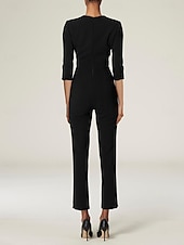 economico Lunghezza del pavimento-Jumpsuit con sovraspettacolo Abito per la madre della sposa Abito elegante semplice nero scollo a V strascico  strascico in tessuto elasticizzato maniche a tre quarti con colore solido dress to