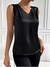 economico Bluse Eleganti-Canotta Per donna Nero Bianco Rosso Semplice Spalle scoperte Quotidiano Streetwear Moda Scollo a V Vestibilità regolare S