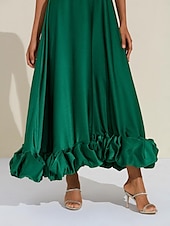 abordables Robes de fête-robe d&#039;occasion spéciale en satin de luxe vert pour femme, robe maxi à volants 3D, robe de soirée/mariage pour impressionner 2024