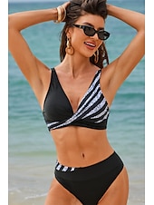 abordables Ensemble de bikinis-Maillots de Bain Bikinis Maillot de bain Femme 2 Pièces Bandes Rayé Grande Taille Bandeau Maillots de bain Sportif Tenues de plage Faire monter