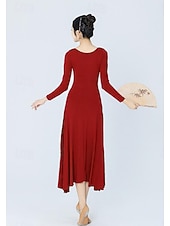 cheap Ballroom Dancewear-Latin Dance Ballroom Dance Dress Pure Color Women&#039;s Training Daily Wear Long Sleeve High POLY