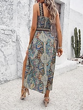 Χαμηλού Κόστους Boho Φορέματα-Γυναικεία Μέγεθος EU / US Μακρύ Φόρεμα Μάξι Φόρεμα Φόρεμα σε ευθεία γραμμή Φόρεμα ριχτό από τη μέση και κάτω Φόρεμα για τον ήλιο Φόρεμα Boho Κομψό Βοημία Βίντατζ Κρύος ώμος