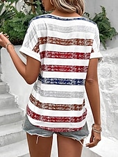 ieftine Tricou cu dungi și geometric-Tricou pentru femei T-Shirt patriotic guler în V dungi roșu alb albastru uzat cu mânecă scurtă casual de vară confortabil potrivire relaxată îmbrăcăminte de zi dimensiuni disponibile