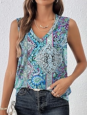olcso Grafikai bolt Ujjatlan felsők és Camis-Női top camisole nyomott V nyakú bohém divat színes könnyű hétköznapi nyári camisole tank top standard fit